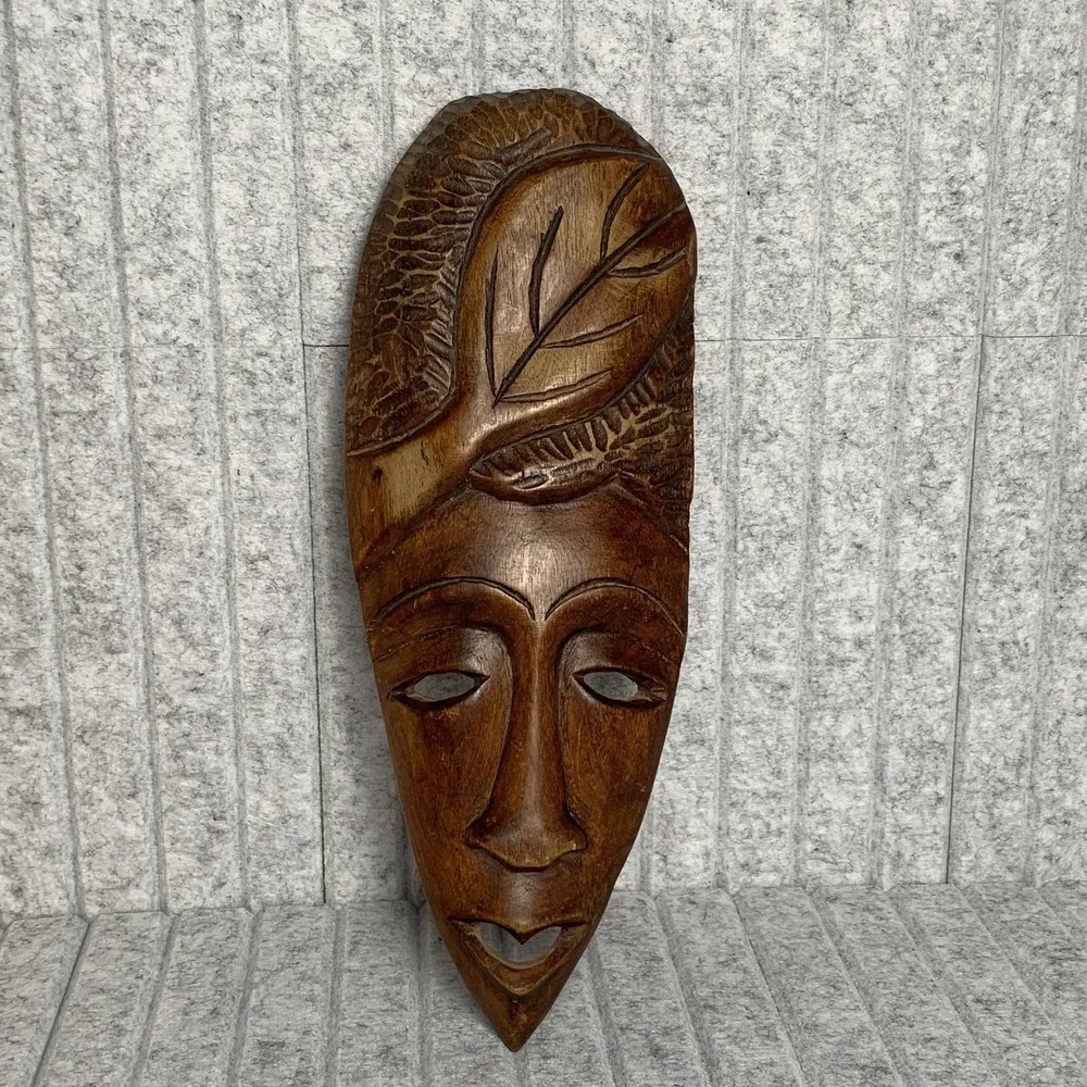 Vintage Martinique African Style Wood Carved Mask 1998 Wall Hanging Decor Art